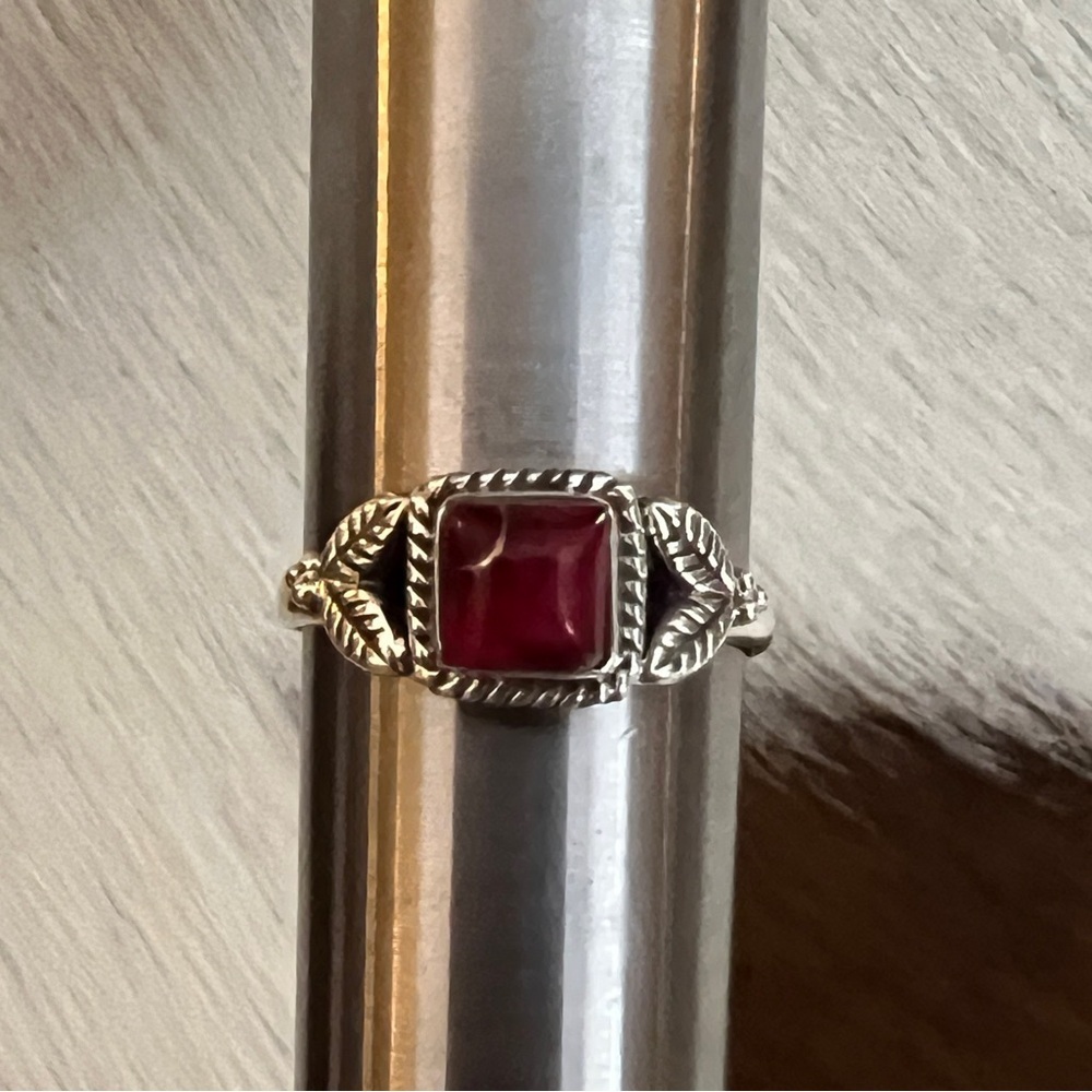 ❤️ Red Dahlia Kingman Turquoise 925 Square Stone Ring Navajo Style Size 5.5 - Picture 9 of 16